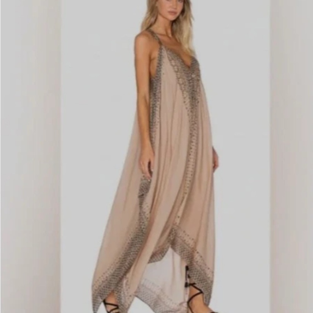Free People Maxi Dress S Oversize Boho Merida Printed pale pink Beachy Bohemian